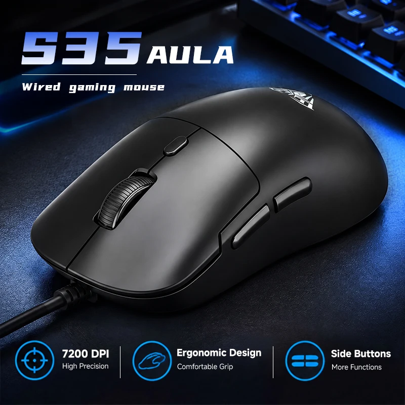 AULA S35 Wired Gaming Mouse 1000HZ Rate of Return Macro Programming Drive Ergonomic RGB Lighting for Esports and PC Gamer