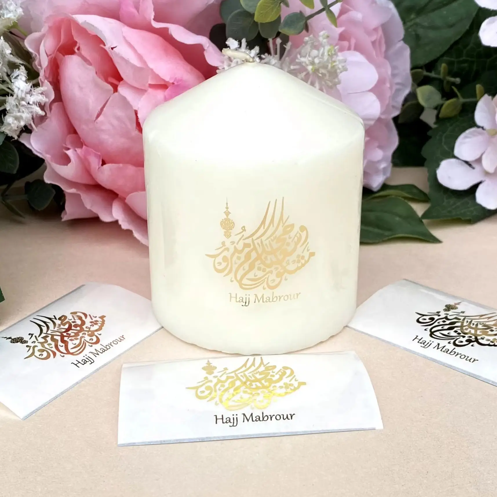 

50 Arabic Hajj Mabrour Candle Decorations Label Islamic 1447 Eid al-Adha Celebrations Gift Hajji Hajja Stickers (No Candle