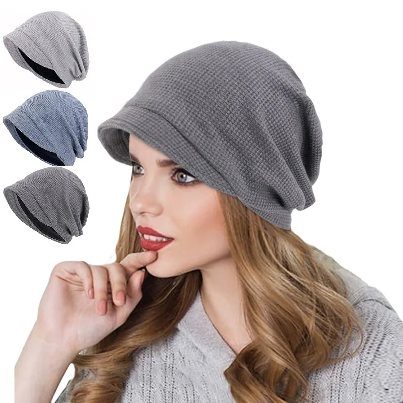 New Women\'s Cotton Solid color Knitted Beret Hat Outdoor Windproof Keep Warm Thicken Knitted Hats Autumn And Winter Head Cap