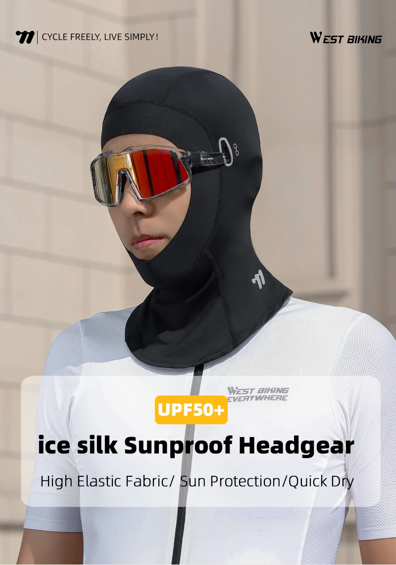 WEST BIKING Ice Silk Full Face Balaclava UPF50+Sun Protection Neck Guard Cycling Mask Breathable Quick Dry Headgear with Glasses