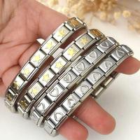 Women's 9mm Italian Elastic Star Heart Links Charm Bracelet Fashion Simple Design Stainless Steel Bangle Jewelry Decoration
