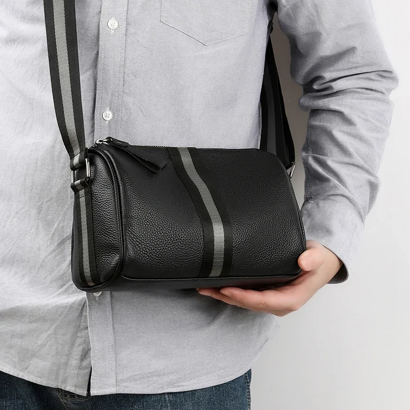 2025 Newest Fashion Leisure Men Cool Multi-function Casual Boys Geniune Leather Crossbody Chest Bags With Big Pockets Outdoors