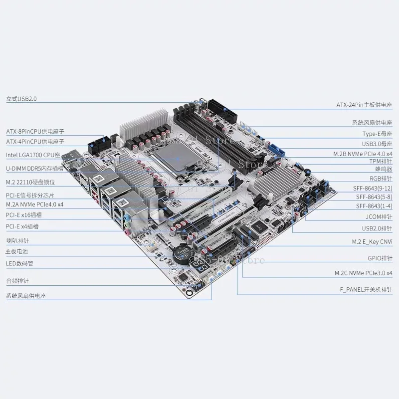W680 Chipset Enterprise Storage Server Motherboard 12 Bay 10GbE NAS Motherboard DDR5 ECC Supports M.2 NVMe