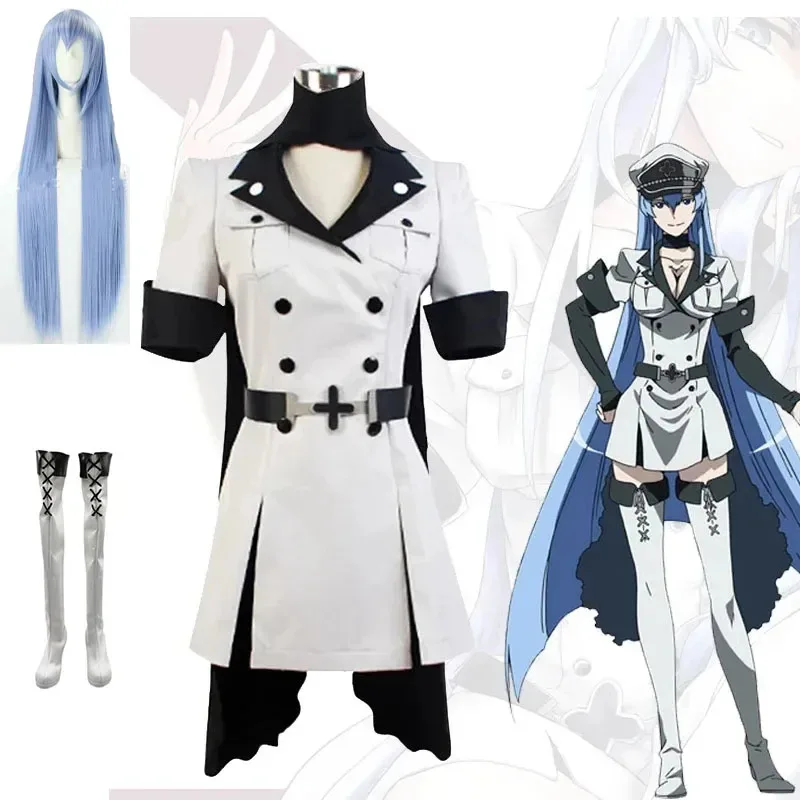 كاندي 2025 Esdeath أحذية أنيمي Akame ga قتل الإمبراطورية زي الملابس العامة مجموعة كاملة الزي الرسمي شعر مستعار تأثيري