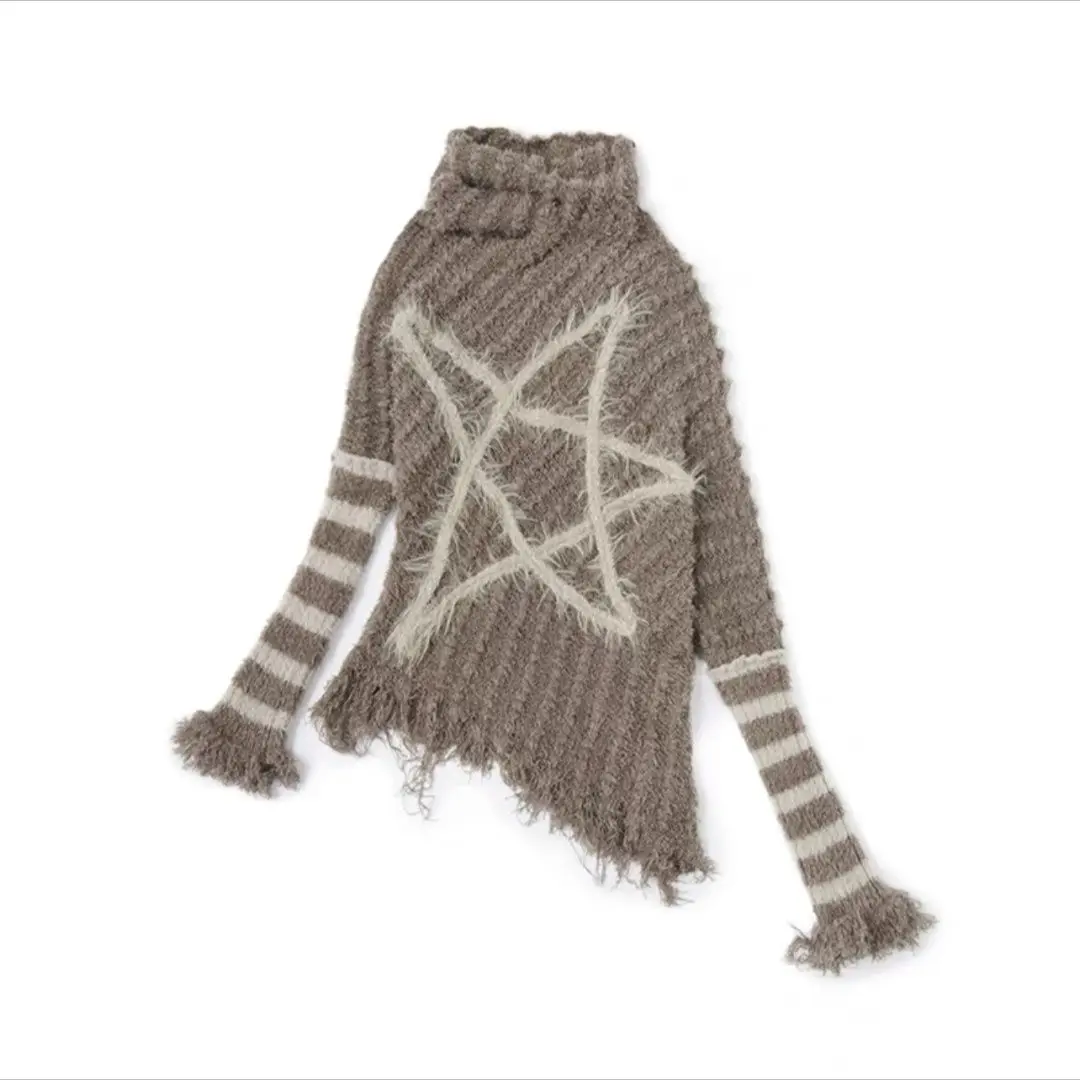 

Autumn/Winter American Retro Punk Street Rebellious Striped Tassel Loose Knitted Women's Sweater Japanese Y2K Hot Girl Tops emo