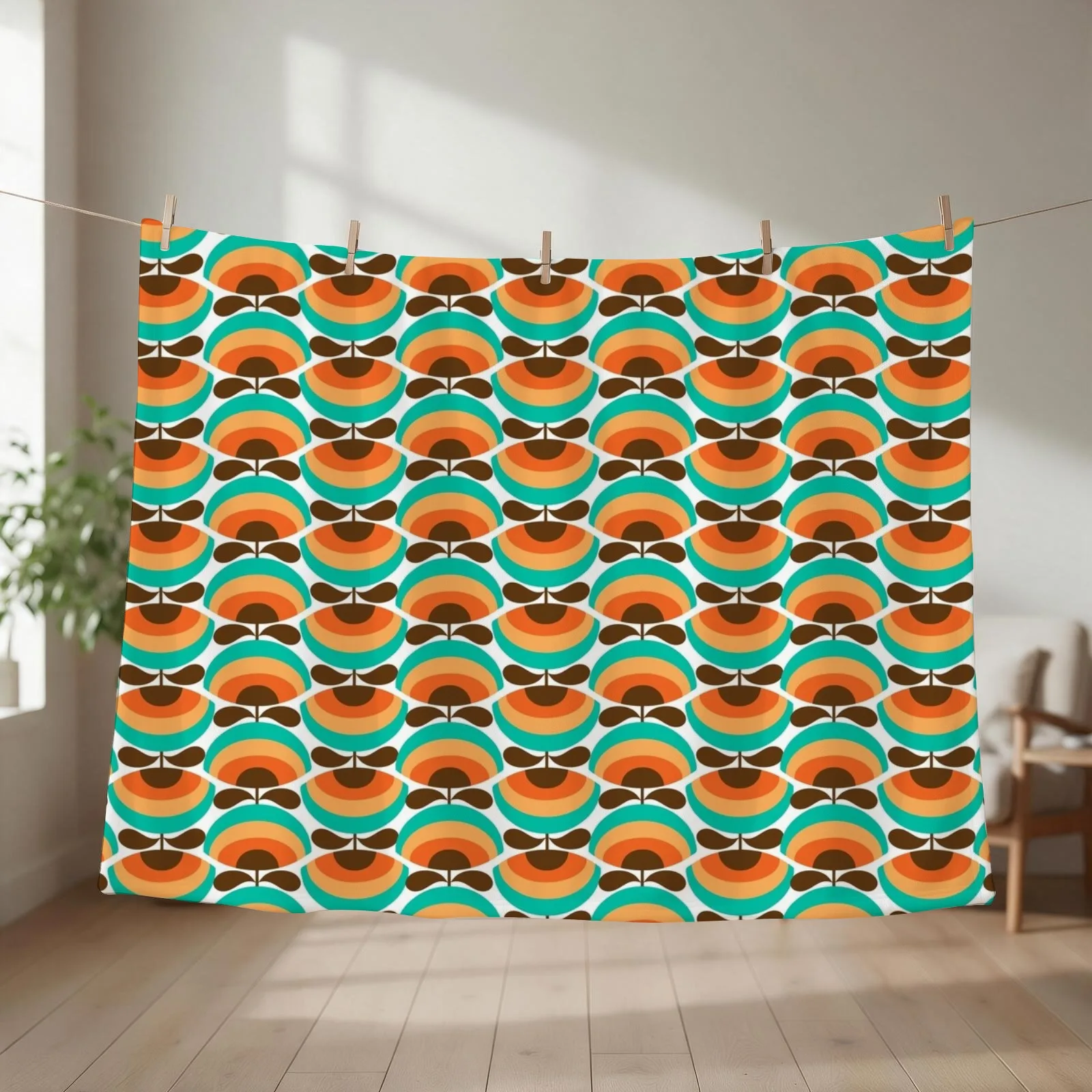 1970's Retro Flowers / Vintage Seventies Floral Pattern Throw Blanket couch cozy soft plush fuzzy picnic outdoor blanket