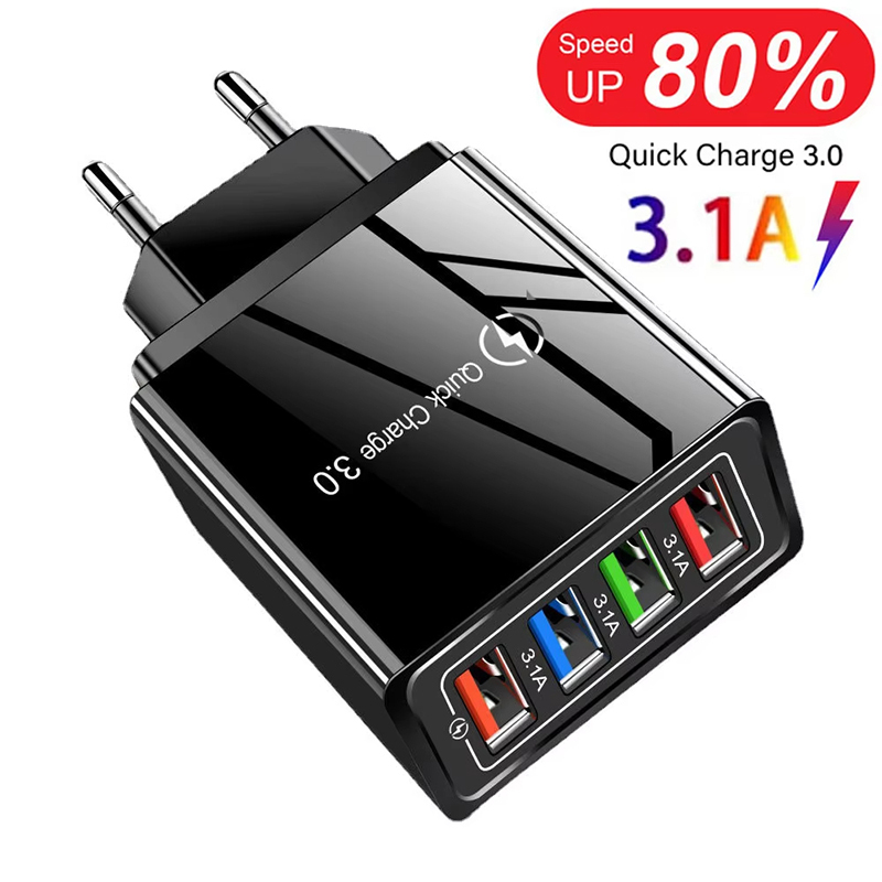 Fast 4 USB Charger Quick Charge 3.0 Fast USB Wall Charger Portable Mobile Charger QC 3.0 Adapter for iPhone Samsung EU US Plug