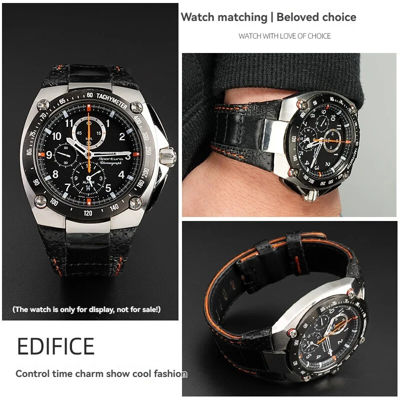 Seiko Sportura SNAD23/SNAE07용 가죽 시계 스트랩, 노치 처리된 송아지 가죽 밴드, 남성용 교체용 시계 액세서리
