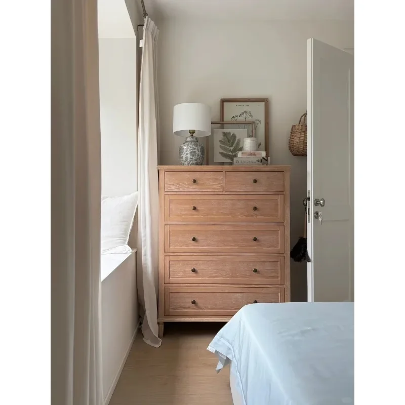 retro wood storage cabinet with Drawer log color locker capaciousness bedside cabinet for bedroom Household furniture