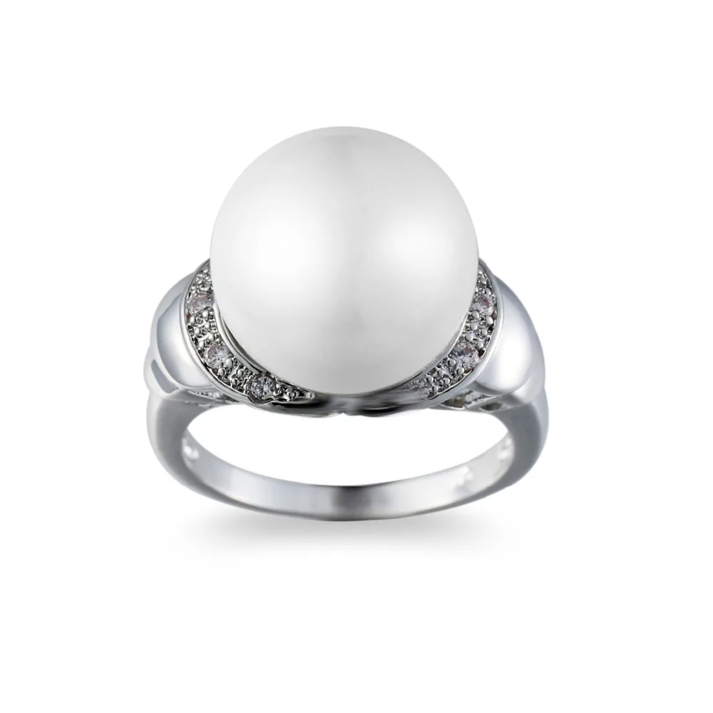 100% Genuine White Pearl Ring Elegant Ring For Women Fashion Sterling Silver Color Jewelry For Bijoux Women Bague Pour