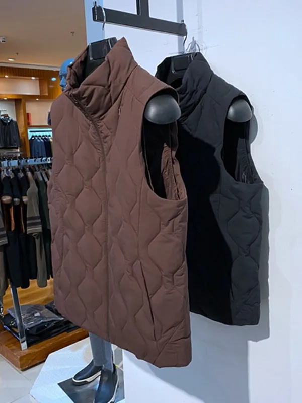 

Bla Brown Стеганая молния с воротником-стойкой Мужской пуховый жилет Faion Urban Sle Commute Универсальный теплый молодежный полиэстер