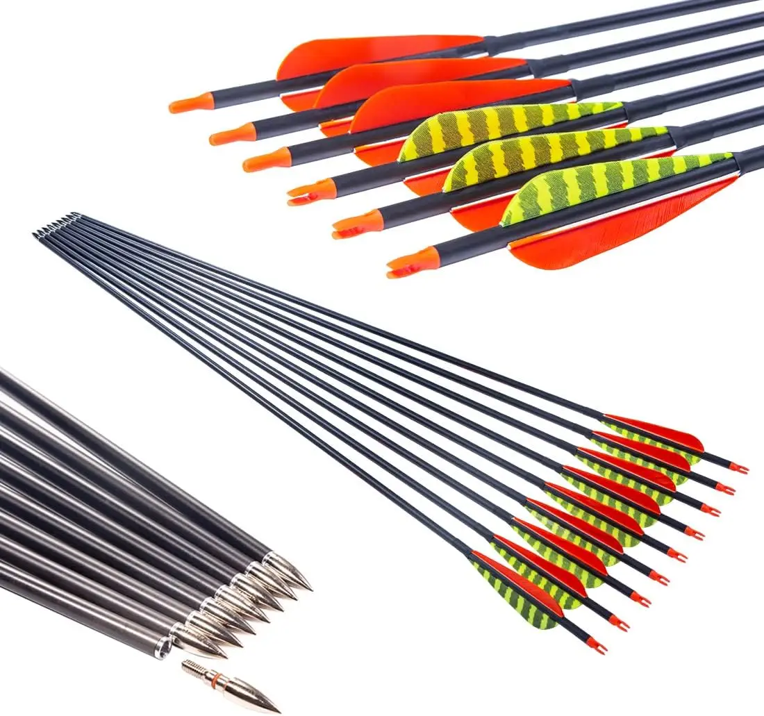 

Traditional Archery 300 340 400 500 600 Spine Carbon Feather Arrows for Recurve Compound Bow Longbow Hunting Targets Arrow 12PCS