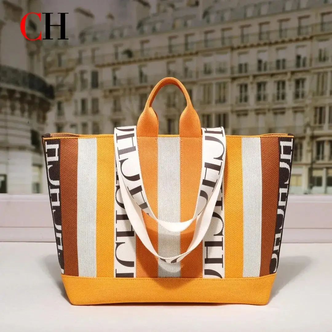 

CH Women's Crossbody Bag Striped Letter Print Design Simple Large Capacity Tote Bag Daily Commuter Model Shoulder Bag