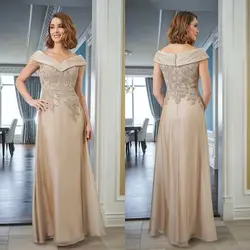 Novo chiffon mãe da noiva vestidos com decote em v fora do ombro manga curta plissado renda applique frisado cristal vestido de baile de formatura