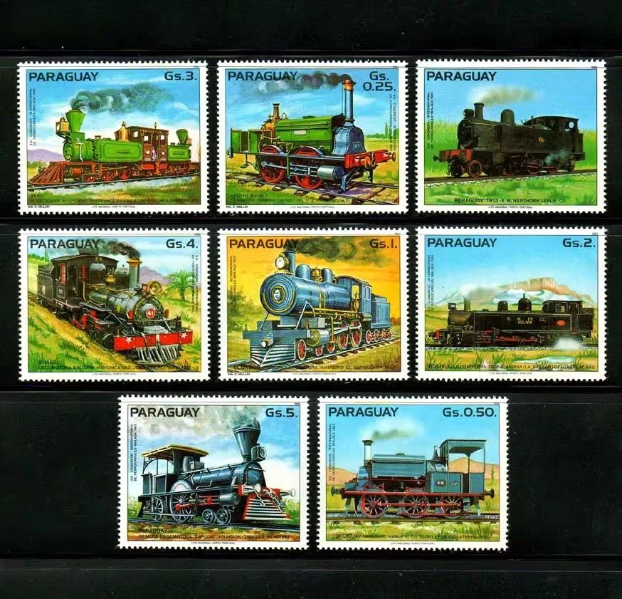 7 unids/set nuevo sello postal de Paraguay 1982 sellos postales de tren antiguo MNHv