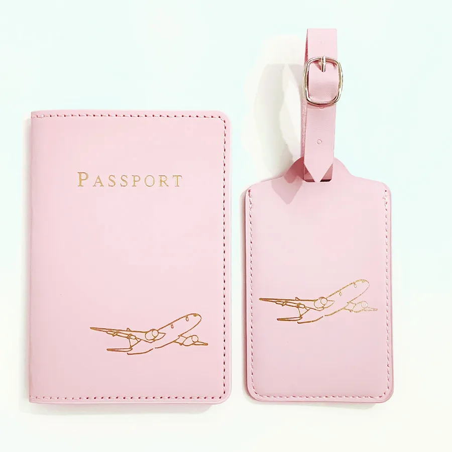 2PCS/Set Aircraft Passport Cover Luggage Tag With Name ID Card Anti-lost PU Leather Lightweight Travel Accessories For Lovers