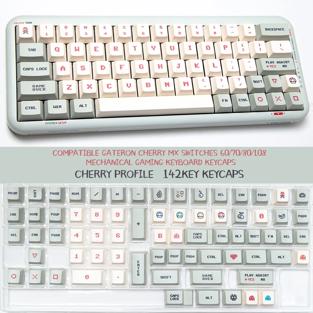 LUCKY-142Keys/Set Retro Red White PBT Keycaps DIY Custom Cherry Profile KeyCap for MX Switch Game Mechanical Keyboard