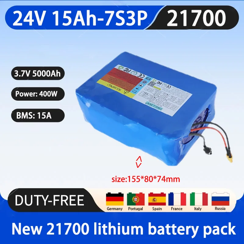 

New 24V 15Ah 21700 lithium battery pack, A-class battery with long battery life of 15A BMS 400W high-power battery+29.4V 2A char