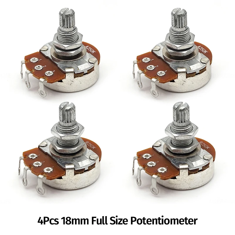 4Pcs Full Size A500K/B500K/A250K/B250K Split shaft 18mm Guitar Volume Tone Pots Potentiometer for ELectric Guitar Bass
