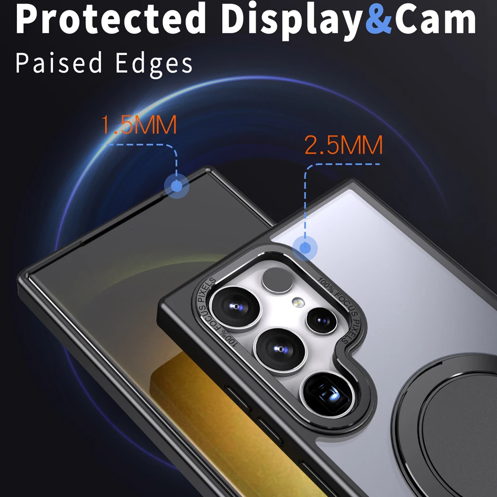 Matowe etui KEYSION dla MagSafe dla Samsung Galaxy S24 Ultra 5G S24+ S23 FE 360 °   Obrotowy pierścień magnetyczny Przezroczysta obudowa telefonu — zdjęcie produktu 5