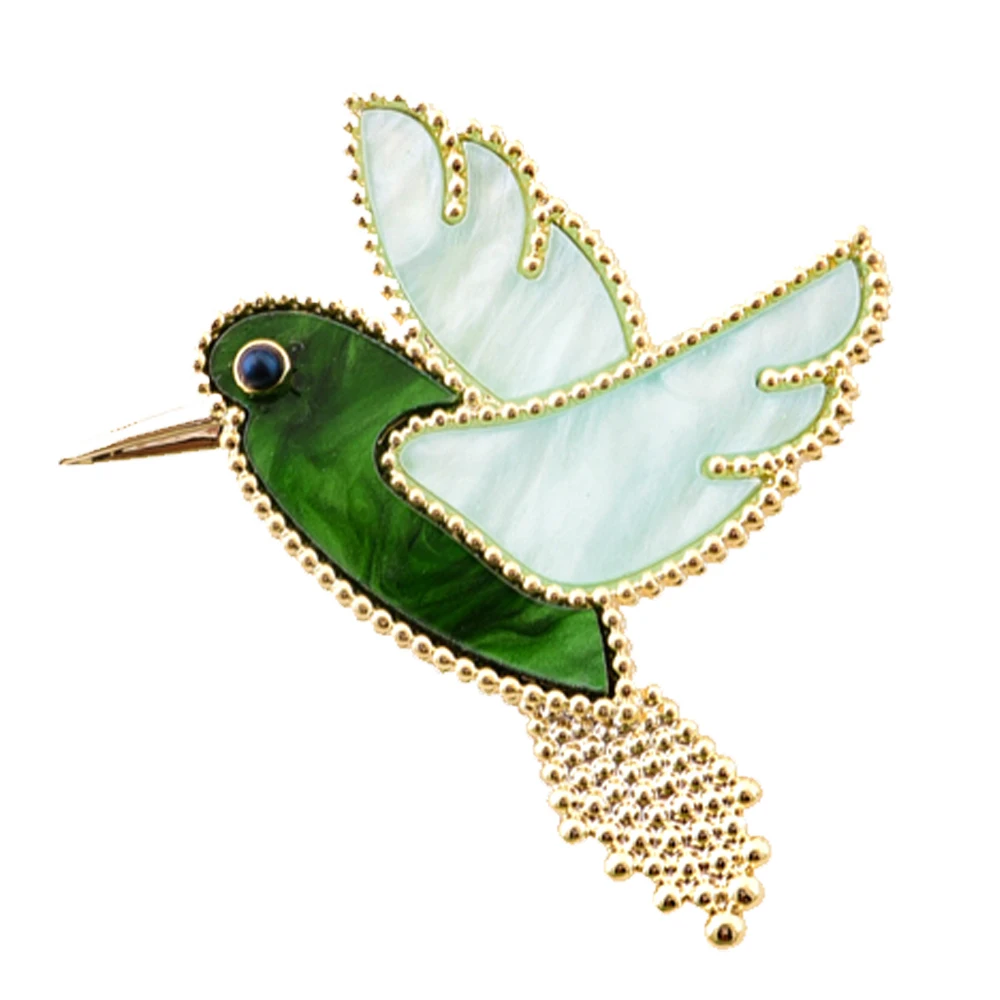 Fashion Gold Color Kingfisher Bird Animal Brooches Luxury Brand Designer White Green Shell Lapel Pins For Women Fine Jewelry
