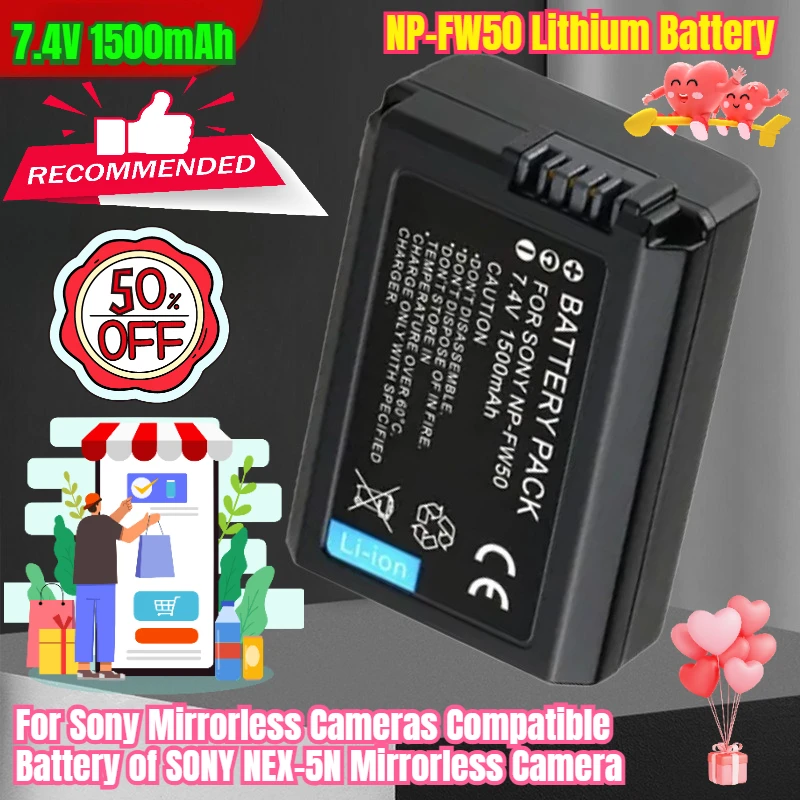 

7.4V 1500mAh NP-FW50 Lithium Battery for Sony Mirrorless Cameras Compatible Battery of SONY NEX-5N Mirrorless Camera