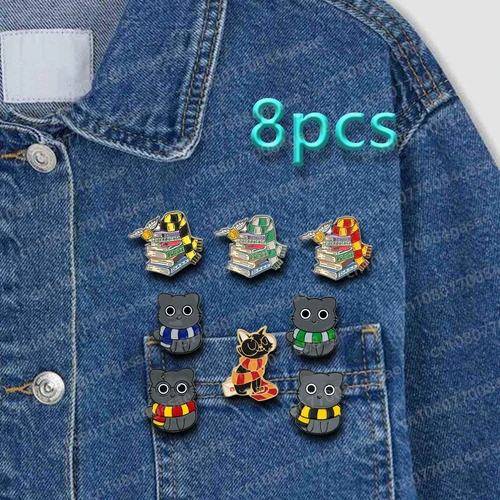 해리 호그와트 대학 영화 만화 주변 섬세한 스카프 브로치, 포터 매직 새끼 고양이 금속 배지, 귀여운 라펠 에나멜 핀