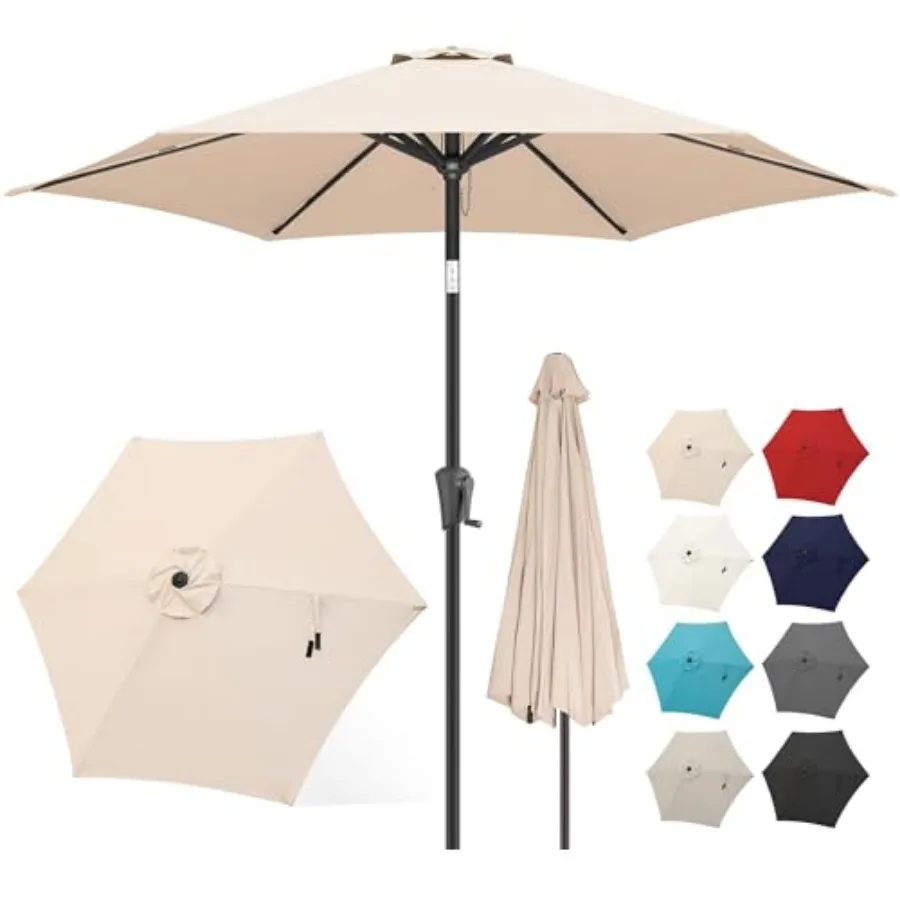 Patio Umbrella - Outdoor Umbrella with Push Button Tilt and Crank for UV Protection, Table Market Umbrella for Garden, Deck, Ba