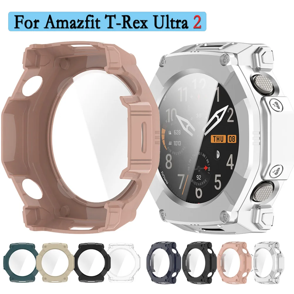 

For Amazfit T-Rex Ultra 2 51mm Watch Case Screen Protection Full Coverage PC Hard Cover With High-quality Tempered Glass