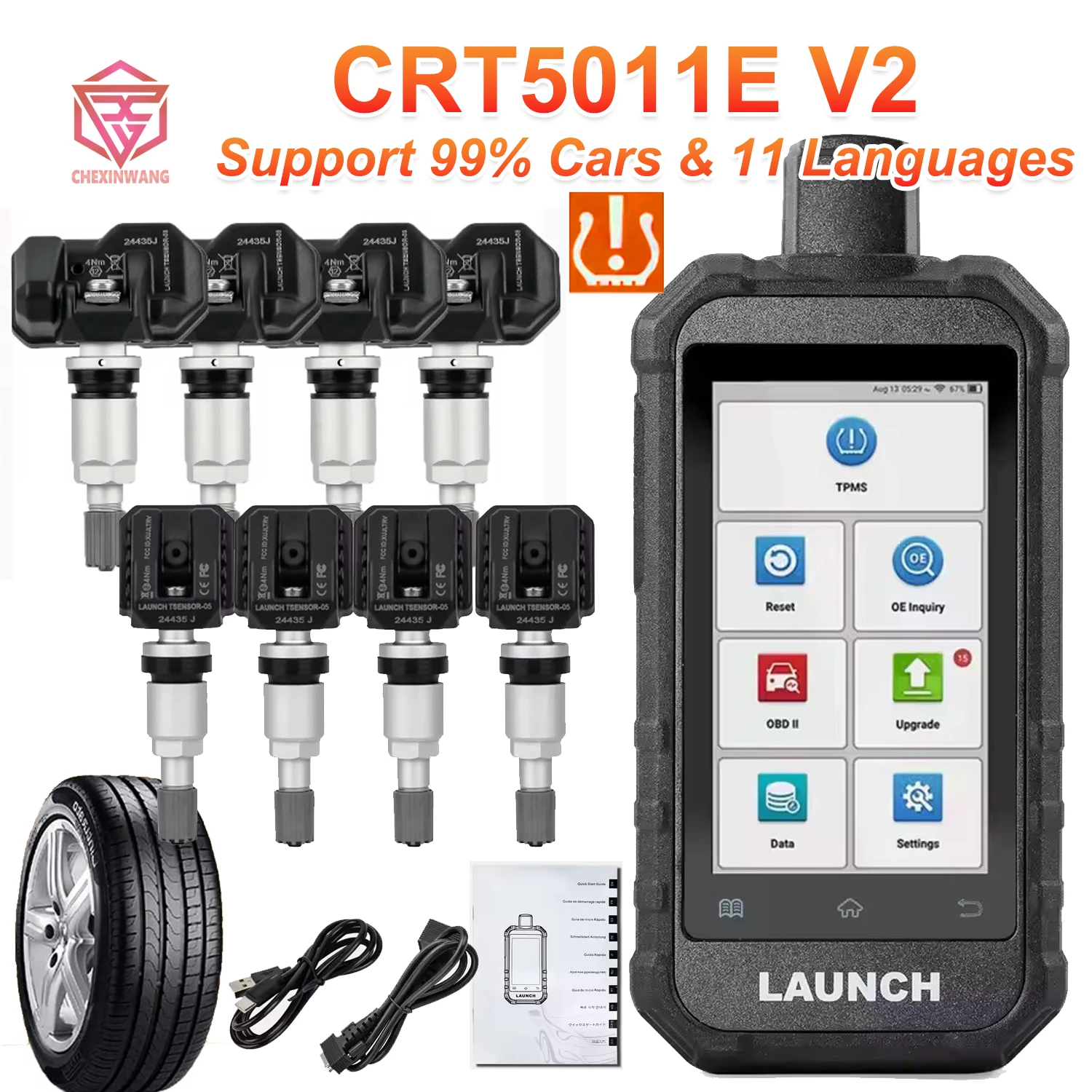 

LAUNCH X431 Creader CRT5011E V2 TPMS Диажетический инструмент давления в шинах RF-сенсоры 315/433 МГц Датчик OBD2 Сканер