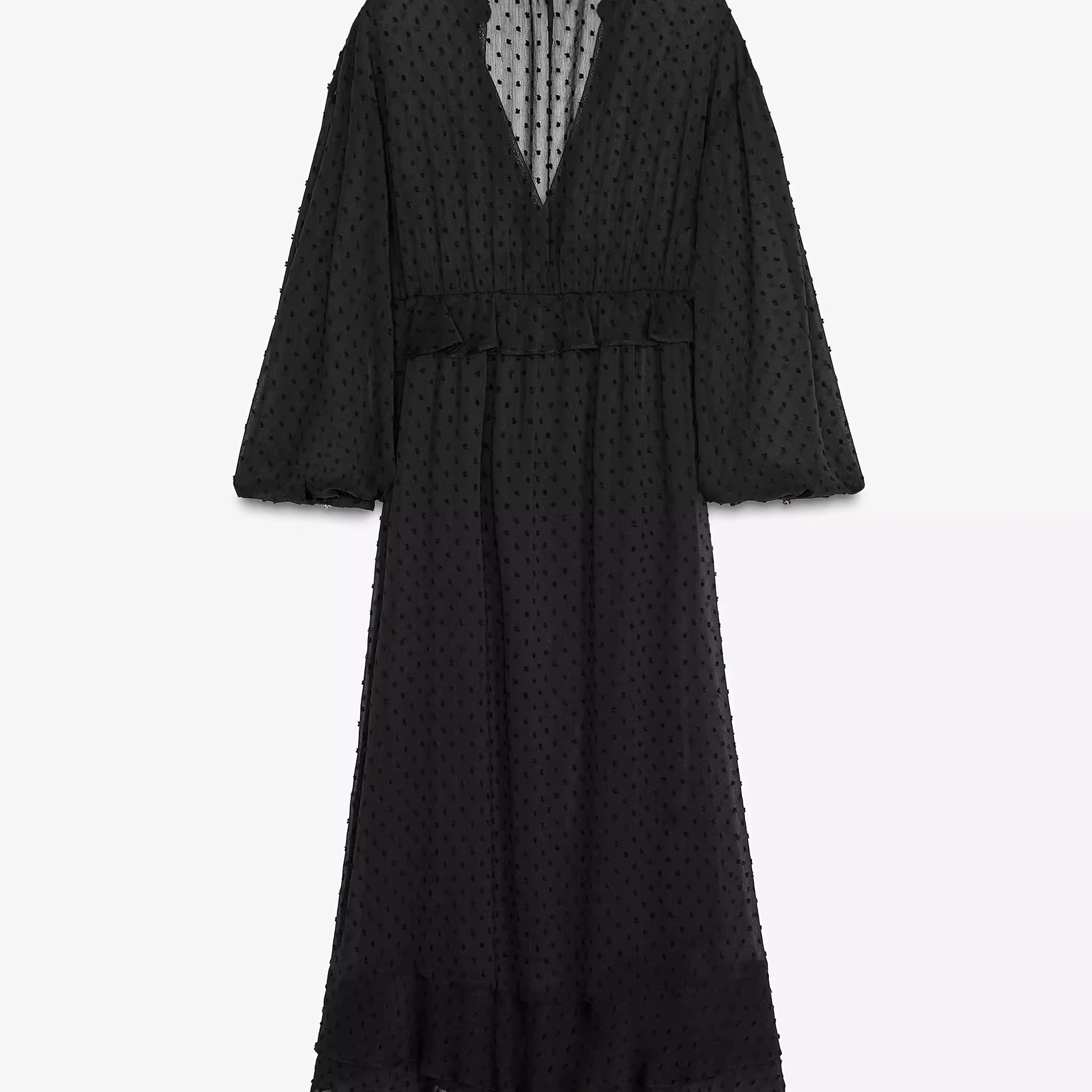 Novo Lançamento Primavera Verão Vestido F de Moda com Manga Longa e Decote em V, Decoração em Camadas, Saia A-Line de ...