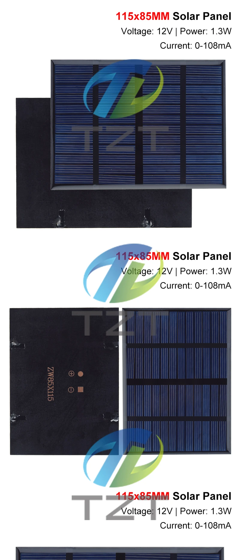 TZT 12V 1,3W 115x85MM Mini-Solarmodul Polycrystallines Silizium DIY Batterie-Lademodul Solarzellen-Ladeplatte – Detail 7