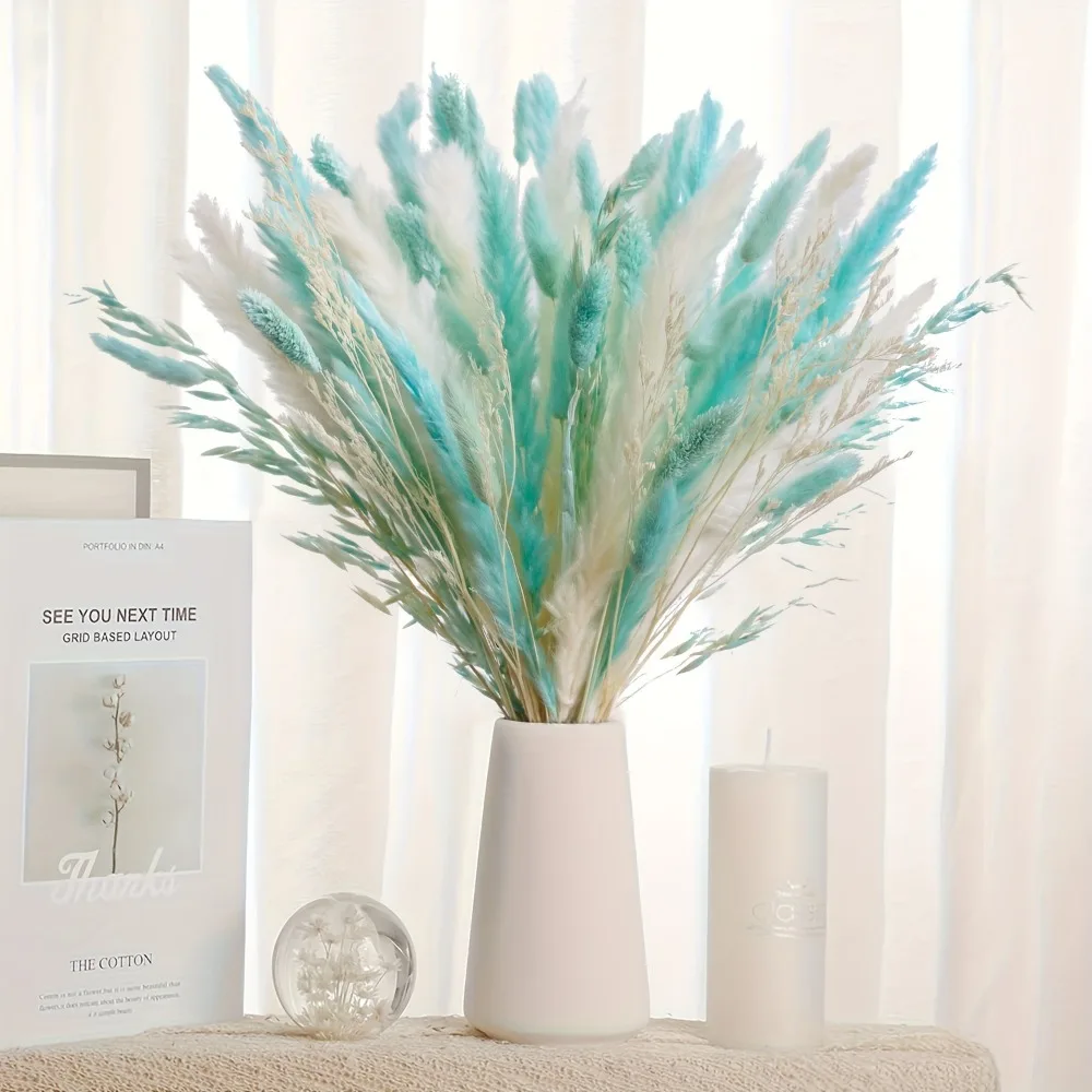 Dried Flowers Artificial Bouqet Blue Natural Phragmites Home Interior Balcony Decoration Fluffly Pampas Reeds Photography Props