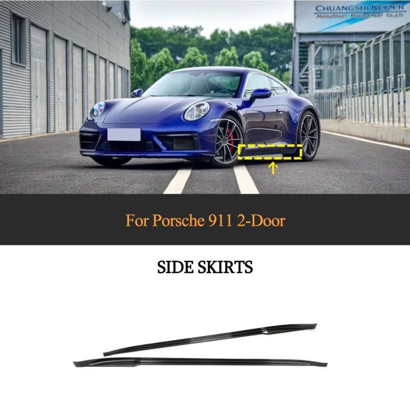 

For Porsche 911 2019 2020 Carbon Fiber Side Door Bumper Skirts Apron Body Kits Car Side Skirts Body Kit