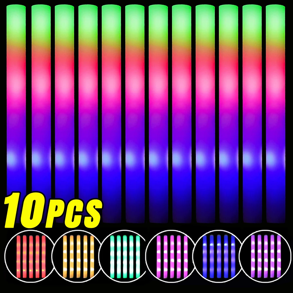 1/10Pcs LED Glow Sticks Colorful RGB Fluorescent Foam Stick Party Rave Tube Glowing Light Xmas Birthday Wedding Party Decoration