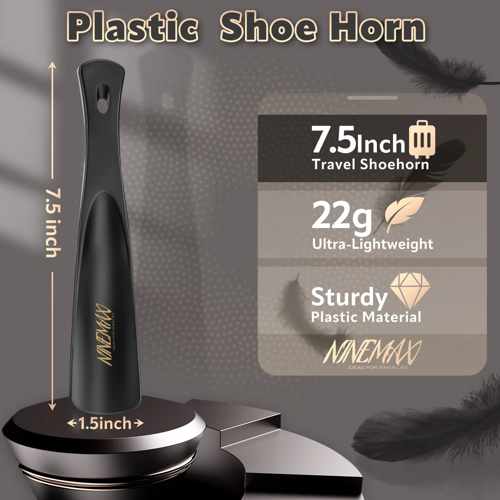 NINEMAX Plastic Shoehorn Profession Black Spoon Shoe Horn 7.5Inch/19CM Comfort Grip Shoe Horns Portable flexibility Shoes Lifter