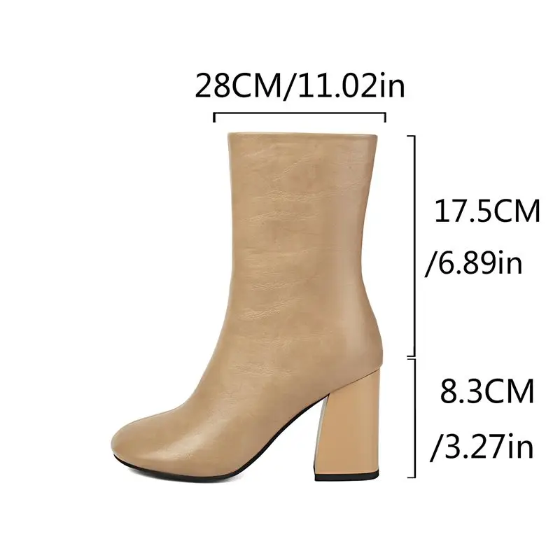 ORCHA LISA Hot Apricot Mid Calf Boots Women Round Toe 8.3cm Block Heels Side Zipper Plus Size 44 45 46 Soft Simplicity Autumn