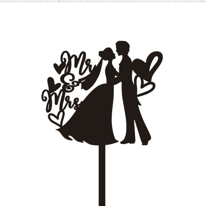 Ins Mr&Mrs Happy Wedding Cake Topper Black Acrylic Bride Groom Valentine\'s Day Party Cake Topper Wedding Gift Dessert Decoration