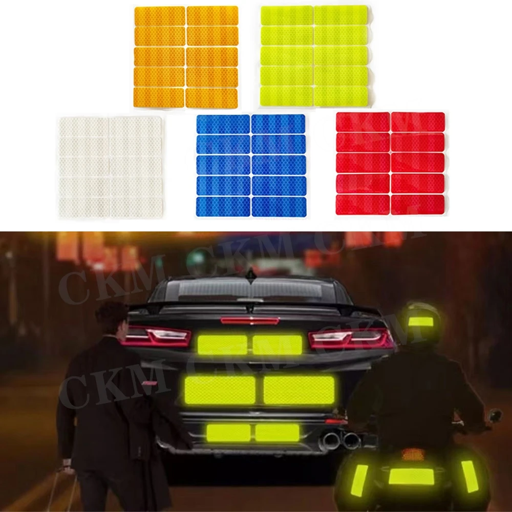 

10Pcs Car Bumper Safety Warning Reflective Stickers Secure Reflector Stickers Reflective Warning Strip Tape Decals 30*80mm