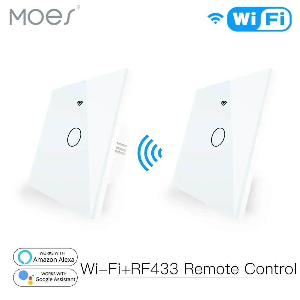 WiFi Smart Glass Panel Touch Switch RF433 Transmitter Wall Panel 1/2/3 Gang Remote Control Switch Works with Alexa Google Home