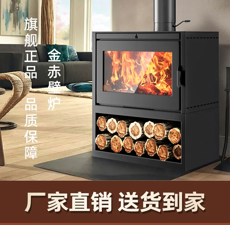 Chimenea de fuego real leña rural leña empotrada