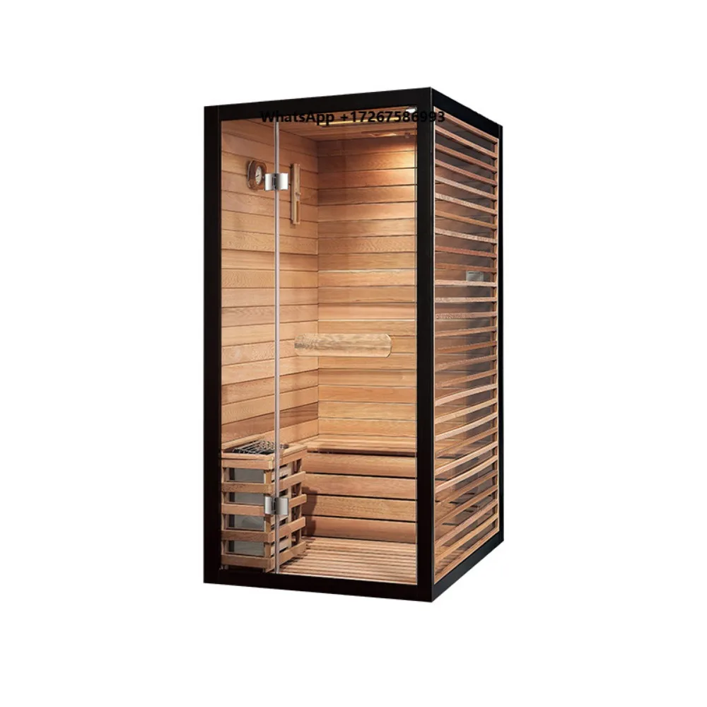 Hemlock Solid Wood Sraditional Sauna Room for 1 People Full Spectrum Far Infrared Dry Steam Sauna with Factory Price for Sale