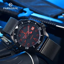 PARNSRPE   automatic watch men's NH35 men's mechanical watch black red  dial diving watch 50M