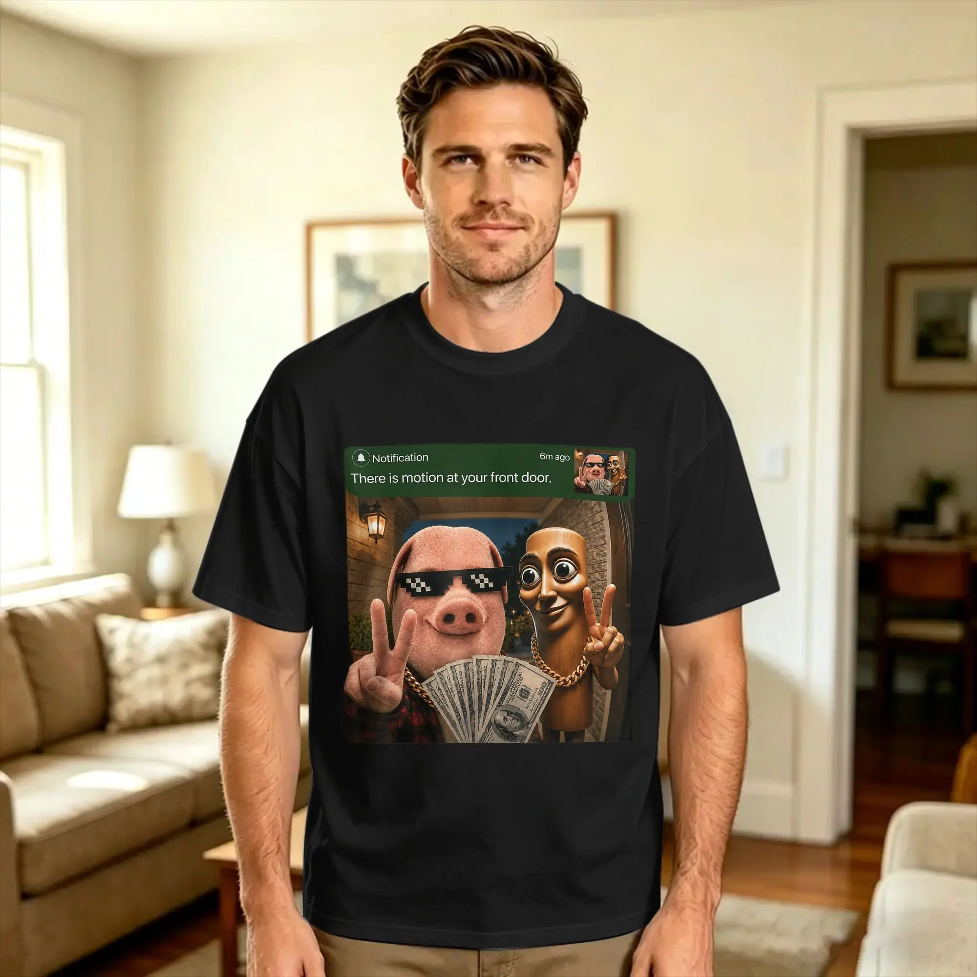 Harajuku T Shirt Summer John Pork and Tung Tung Tung Sahur Front Door Motion Novelty T Shirts  Pure Cotton Tee Shirt for Man
