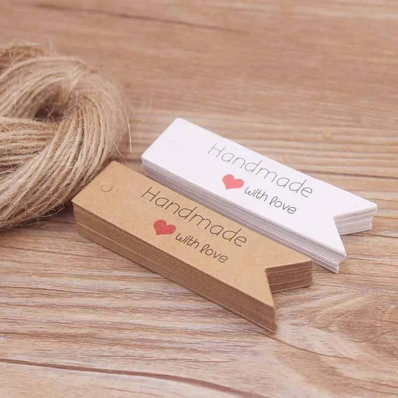 50 pezzi 2x7cm etichette regalo in carta kraft marrone/bianca con corda da 10 metri, etichette di carta di ringraziamento per matrimoni, docce per