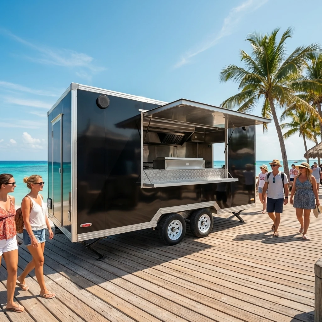 FOODLINE Precise Layout Mobile Food Cart Anti Overflow Sink Insulated Storage Cabinet Transparent Service Window