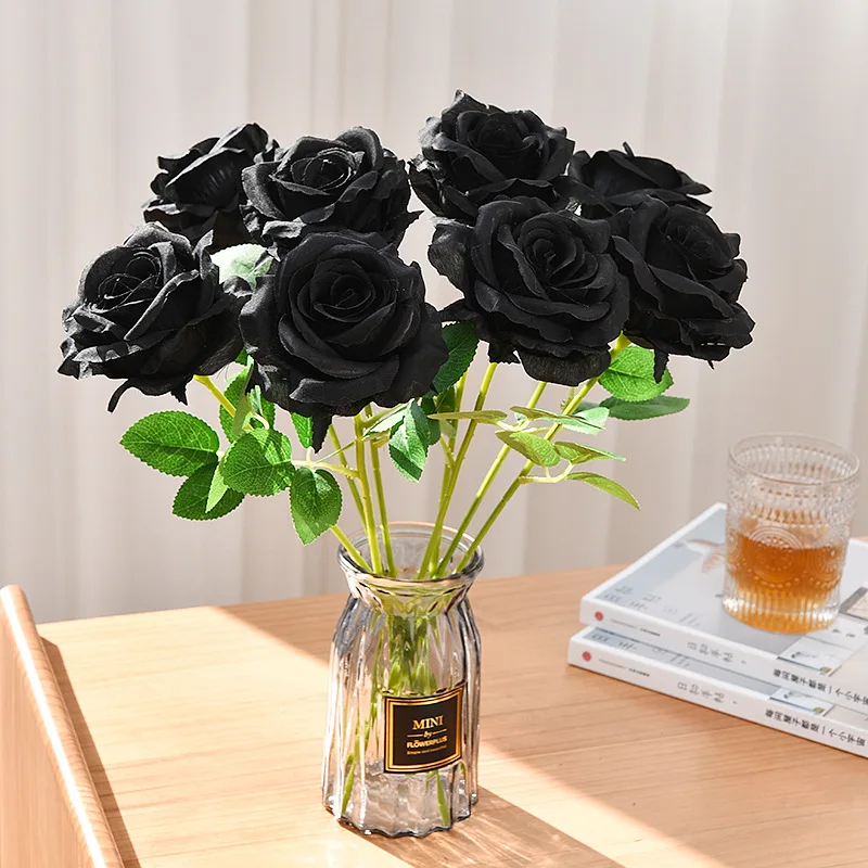 

10 Pcs Black Rose Decoration Silk Artificial Flower Ornament Fake Bouquet Halloween Home Decor Simulation Adornment