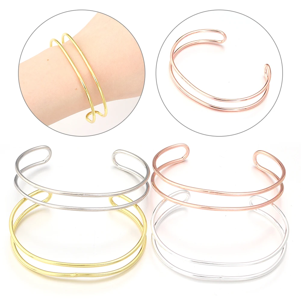 1 قطعة بسيطة النحاس المفتوحة الكفة الإسورة أنيق طبقة مزدوجة سوار لفتاة النساء DIY بها بنفسك صنع المجوهرات سوار الهدايا اكسسوارات