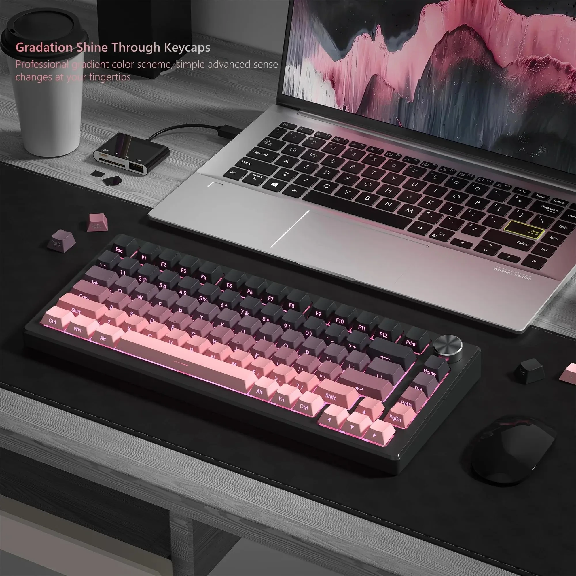 136 Key Black and Pink Print Backlit PBT Keycap Double Shot Shine Through keycap For Gateron Cherry MX Gamer Mechanical Keyboard view 3