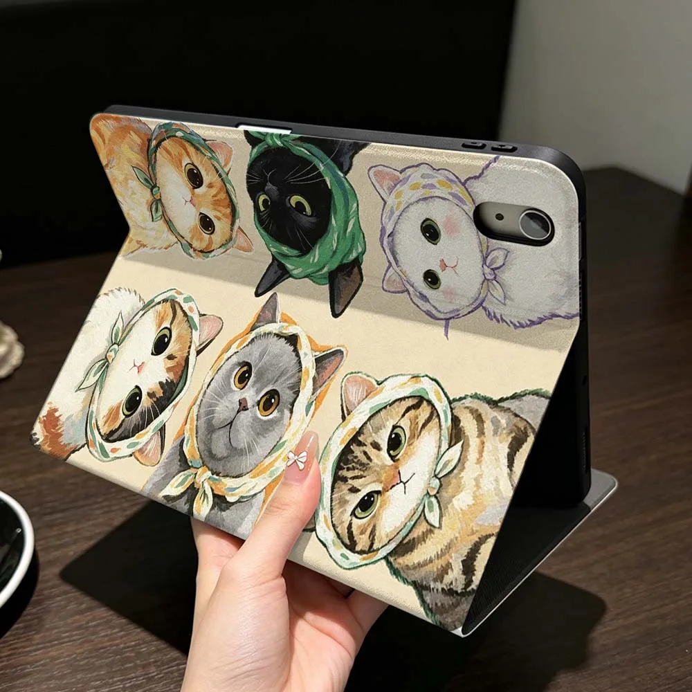 Cartoon Shark Cat For iPad Mini Pro Air 5 6 7 8 9 11 9.7 7.9 10.9 13 12.9 inch Folding Automatic Sleep/Make Tablet Case